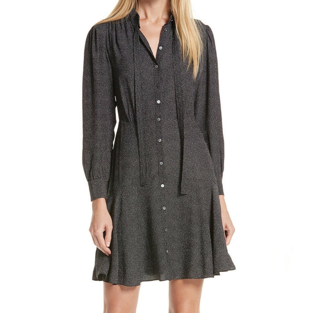 Rebecca Taylor Silk Tie Neck Pin Dot Dress